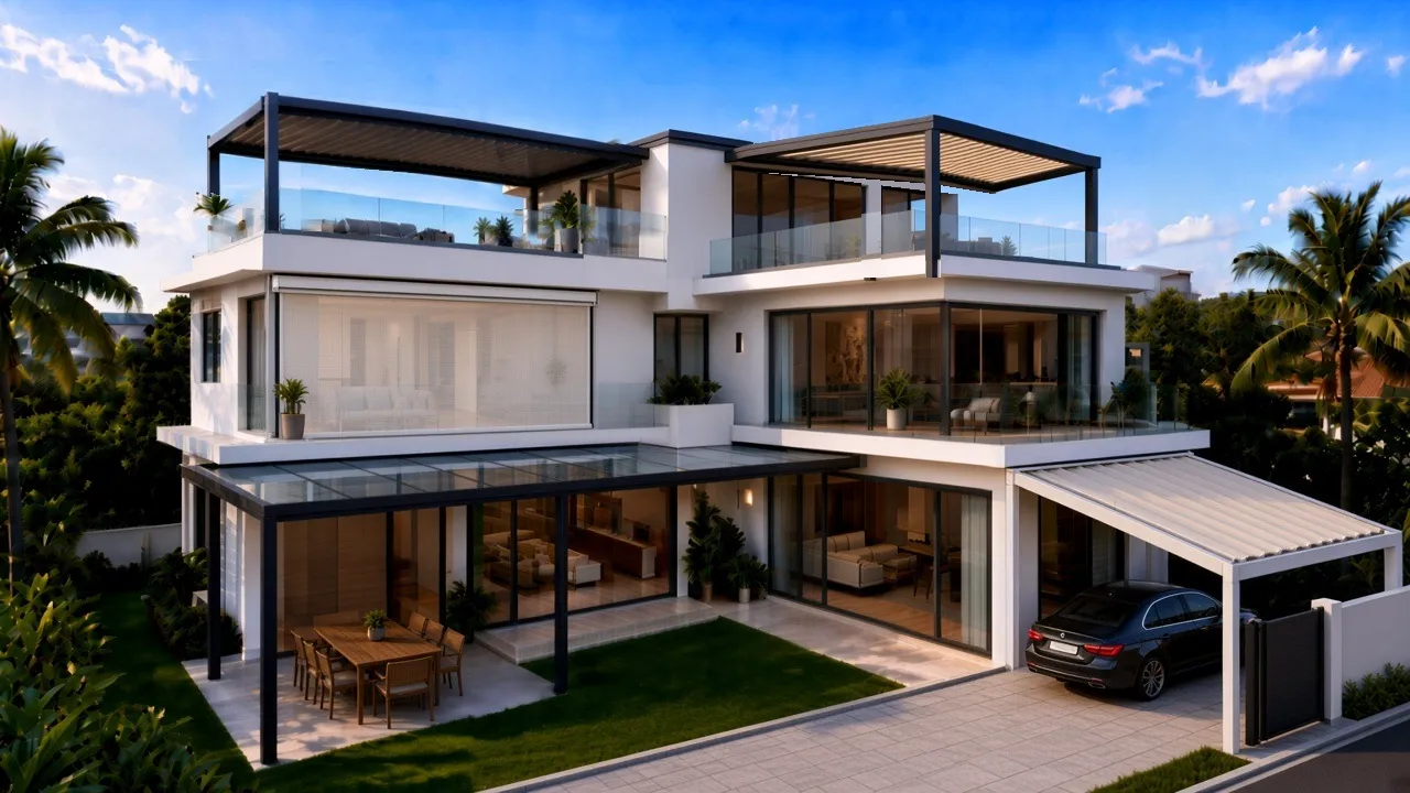Singapore home with Smart Shades pergola, roofs and zip blinds installed - after installation