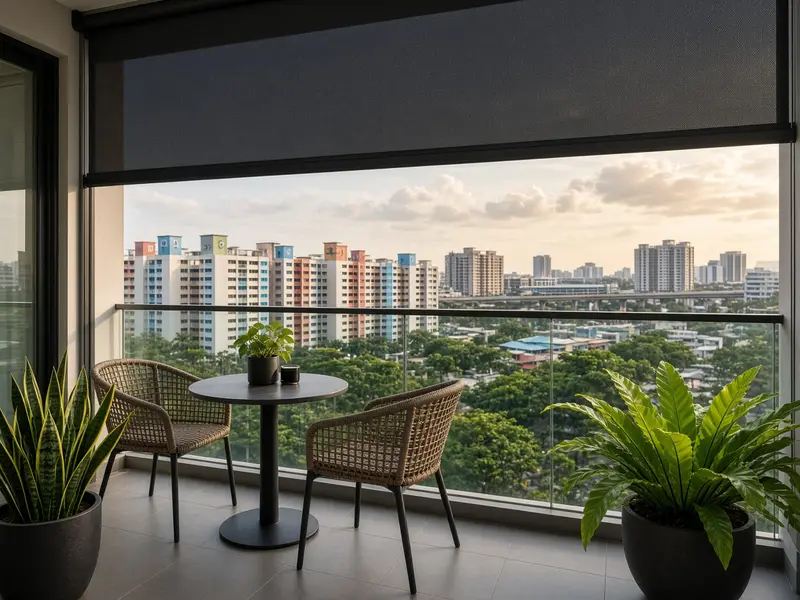 Condo balcony zip blinds Tampines - Smart Shades installation in Singapore