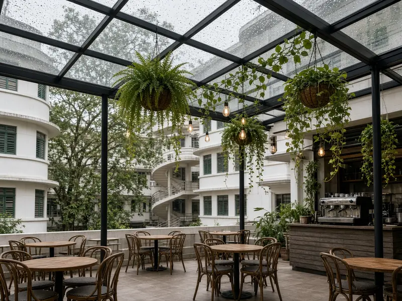 Cafe glass roof Tiong Bahru - Smart Shades installation in Singapore