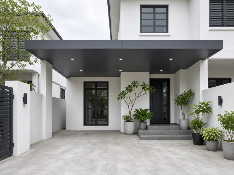 Terrace house car porch roof Serangoon - Smart Shades installation in Singapore