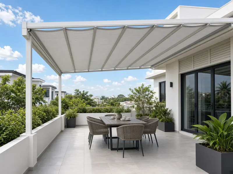 Rooftop retractable pergola Siglap - Smart Shades installation in Singapore