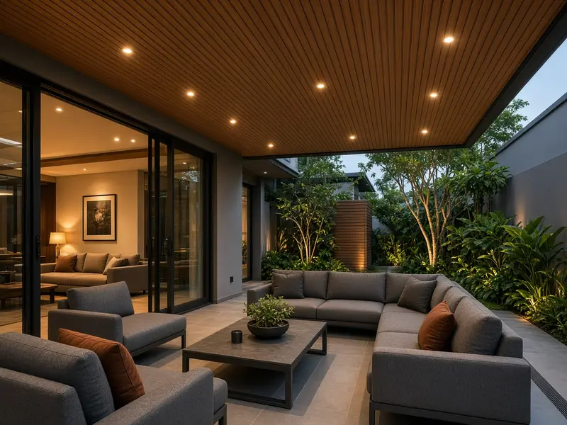 Patio timber ceiling Sentosa Cove - Smart Shades installation in Singapore