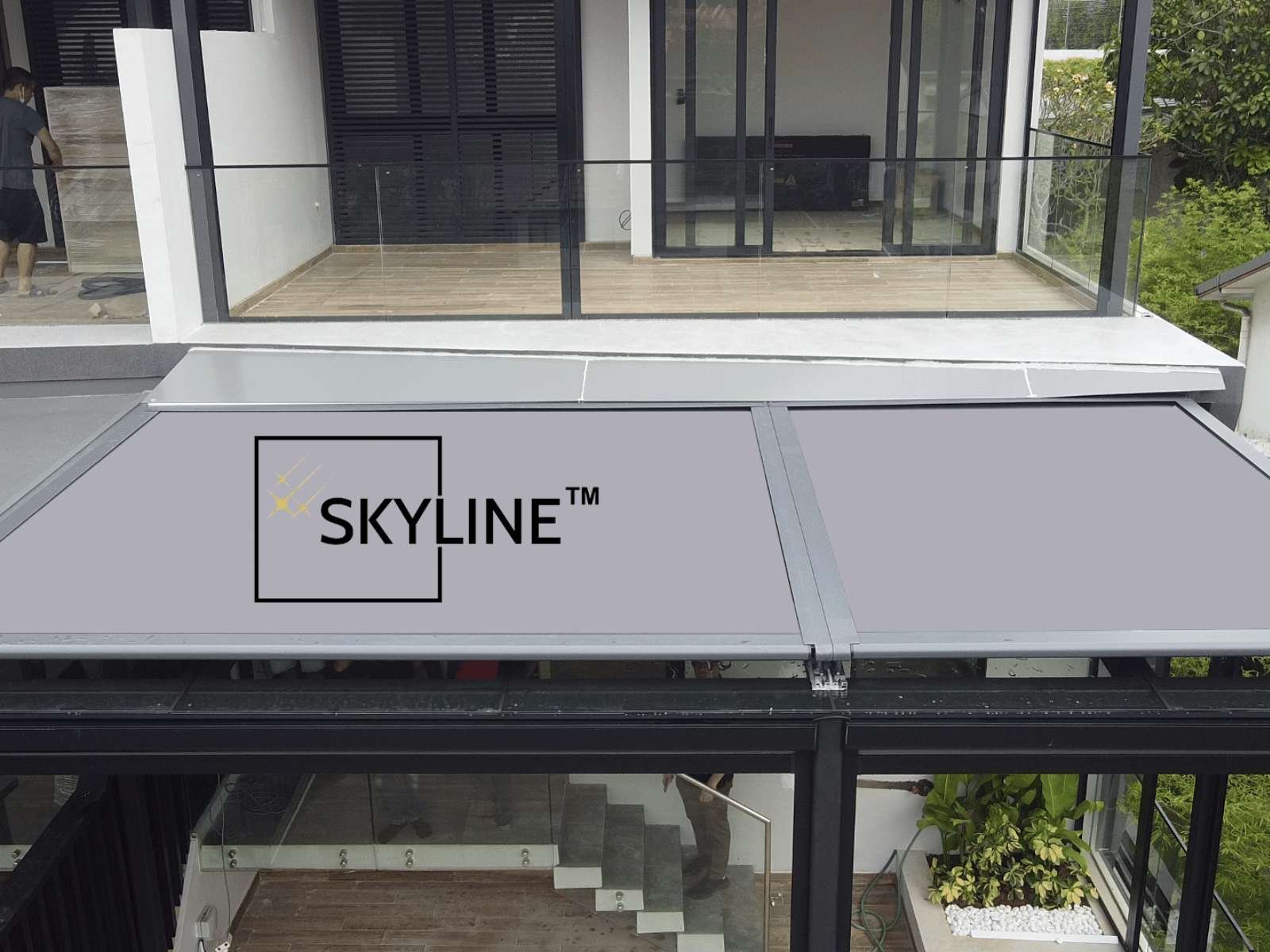 Rooftop pergola Singapore using a retractable Skyline roof
