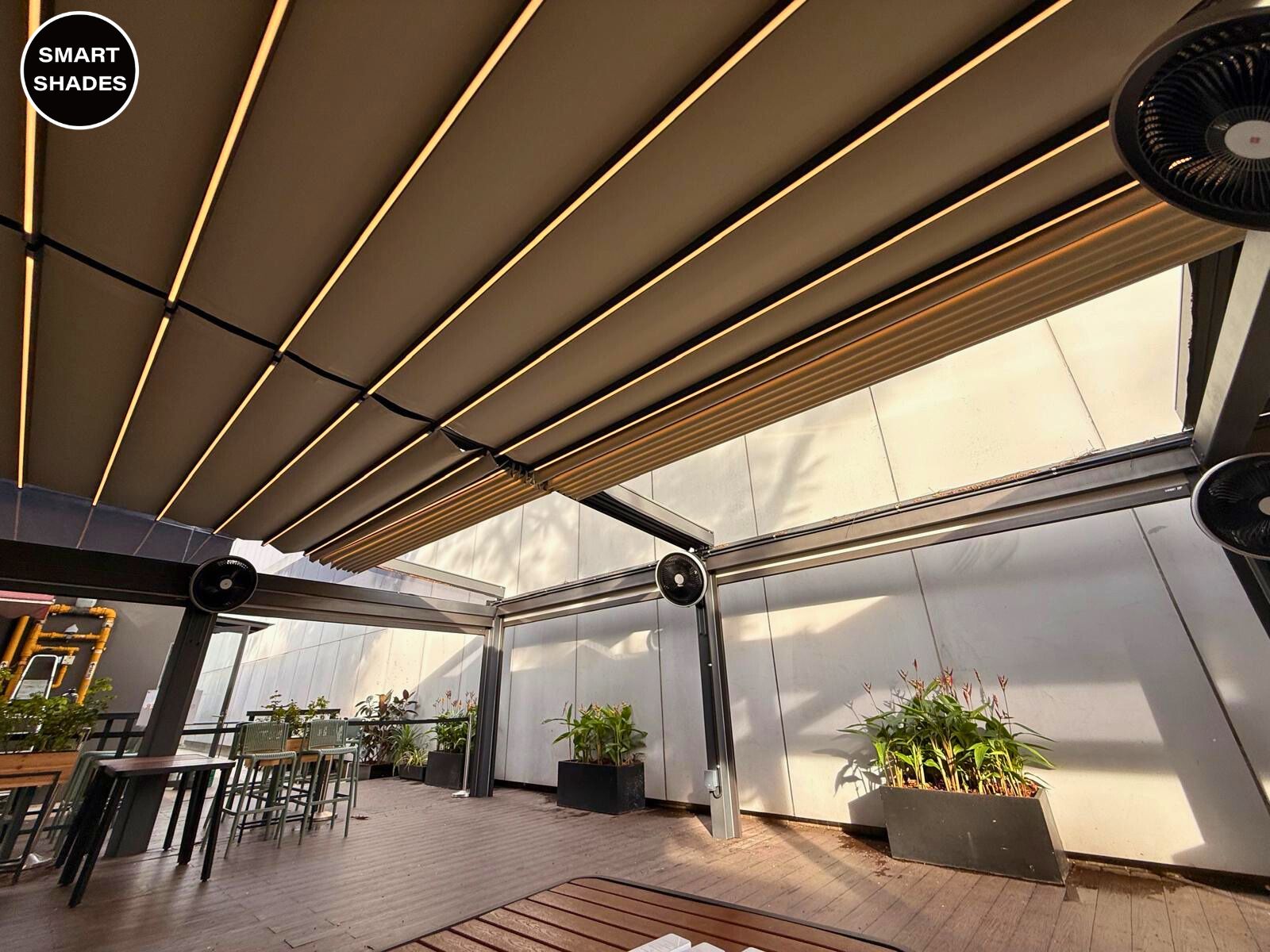 Finished patio pergola creating an all-weather outdoor room