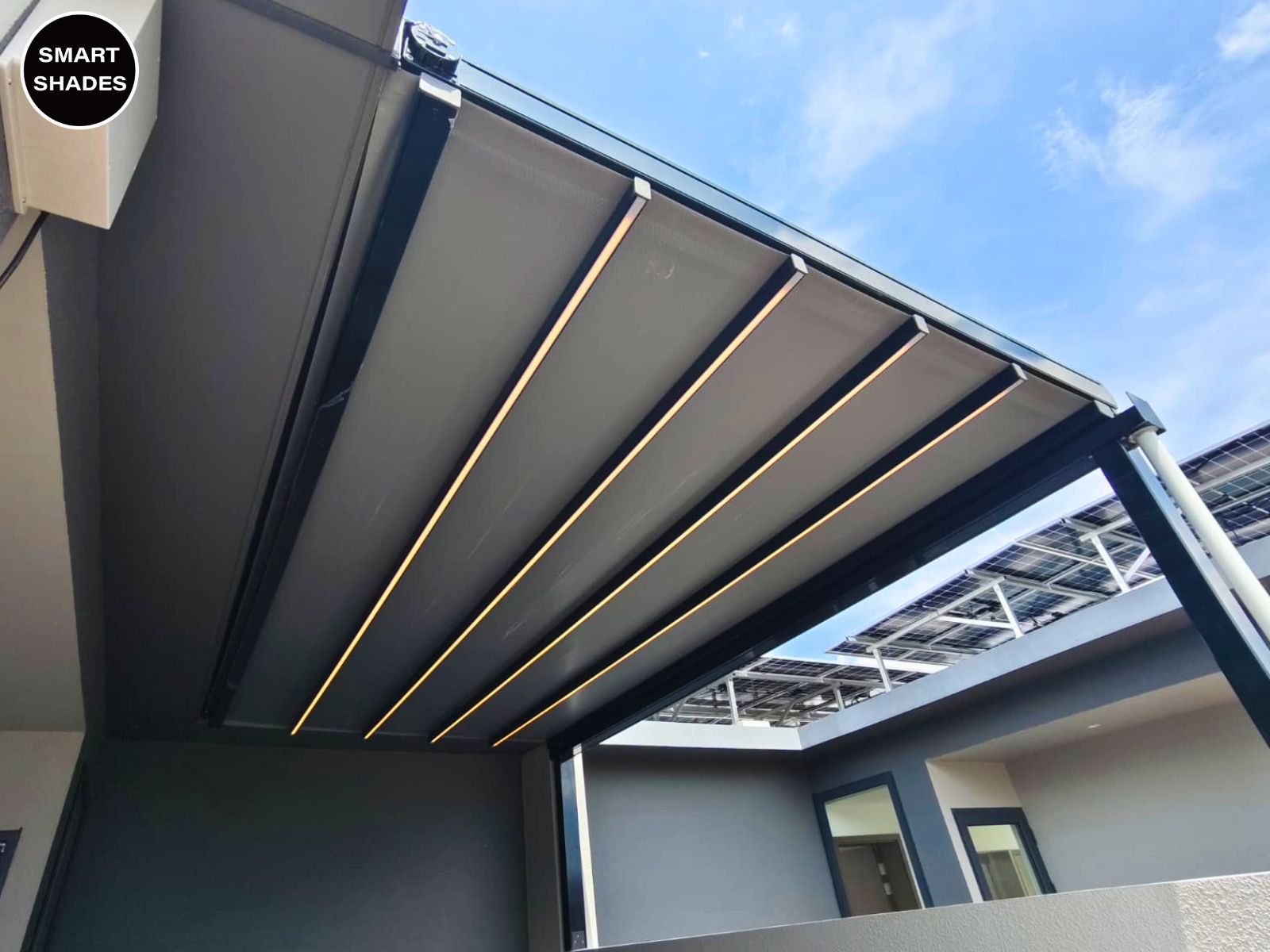 Framed pergola roof shown as an alternative for a larger space